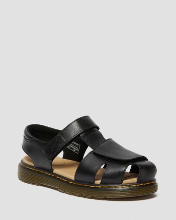 Dr Martens Youth Moby II Leather Velcro Sandale Detske Čierne | 6915-NZGCJ